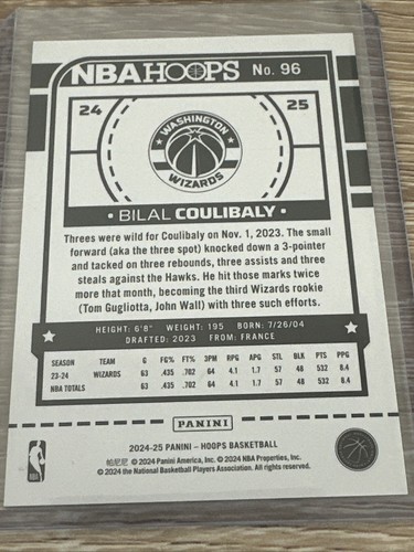 2024-25 Panini NBA Hoops #96 Bilal Coulibaly Silver H#/199, Washington Wizards - Bild 2 von 2