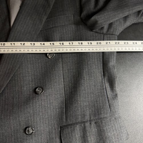 English Manor Men's Suit 44R Gray Stripe Wool Two-Piece Pants 36W Double Breast - Picture 9 of 13