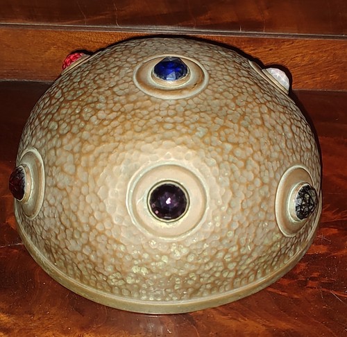 Antique Art Nouveau Jeweled Arts & Crafts Hammered Copper Lamp Shade Austrian - Picture 14 of 23