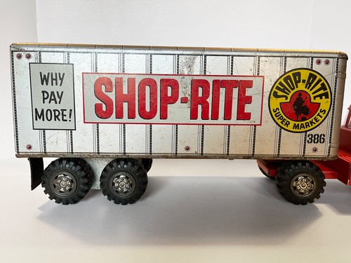 Vintage 1960s Toy Shop-Rite Tractor Trailer by Marx, Model H306, Metal, 25" Long - Picture 10 of 16
