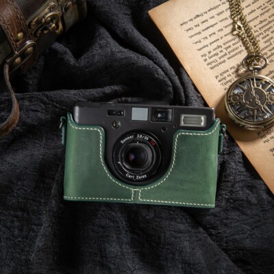For Contax T3 Green Genuine real Leather Half Camera Case Bag Cover