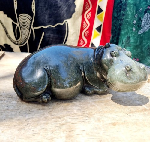 Sculpture extérieure vert hippopotame safari animal de cour sculptures art africain - Photo 12 sur 12
