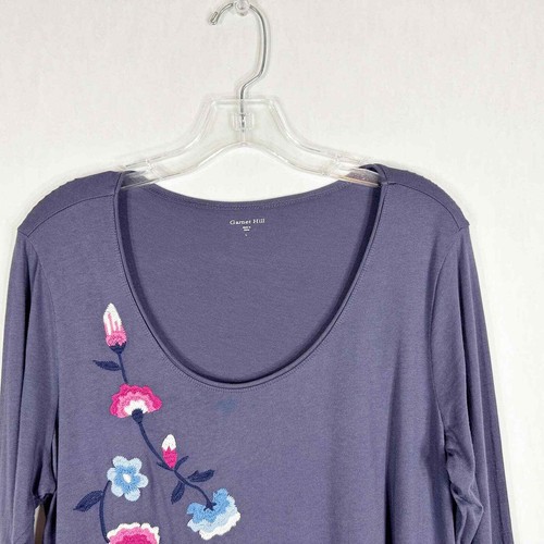 Garnet Hill Large Top Blue Embroidered Floral Pink Tunic Handkerchief Hem 1550 - Picture 6 of 10