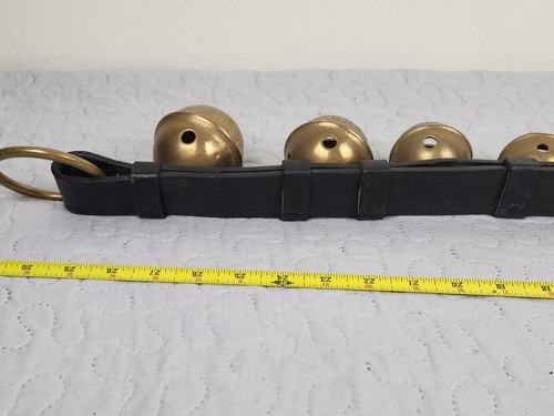 8 Vintage Slay Bells On Leather Strap Collar - Picture 5 of 7