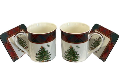 Spode Tree Tartan Mugs With Coasters - Picture 2 of 9