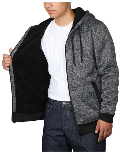 True Rock Men's Full Zip Sherpa-Lined Hoodie Jacket Sweatshirt Black Gray Blue - Picture 9 of 14