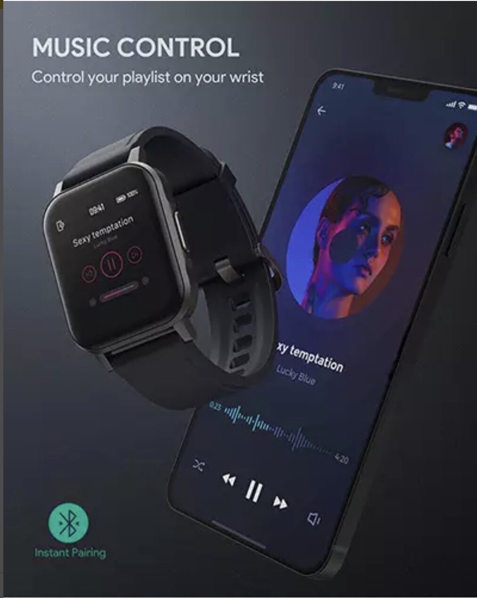 AUKEY LS02 Smartwatch Fitness Watch Tracker IPX6 Waterproof Black