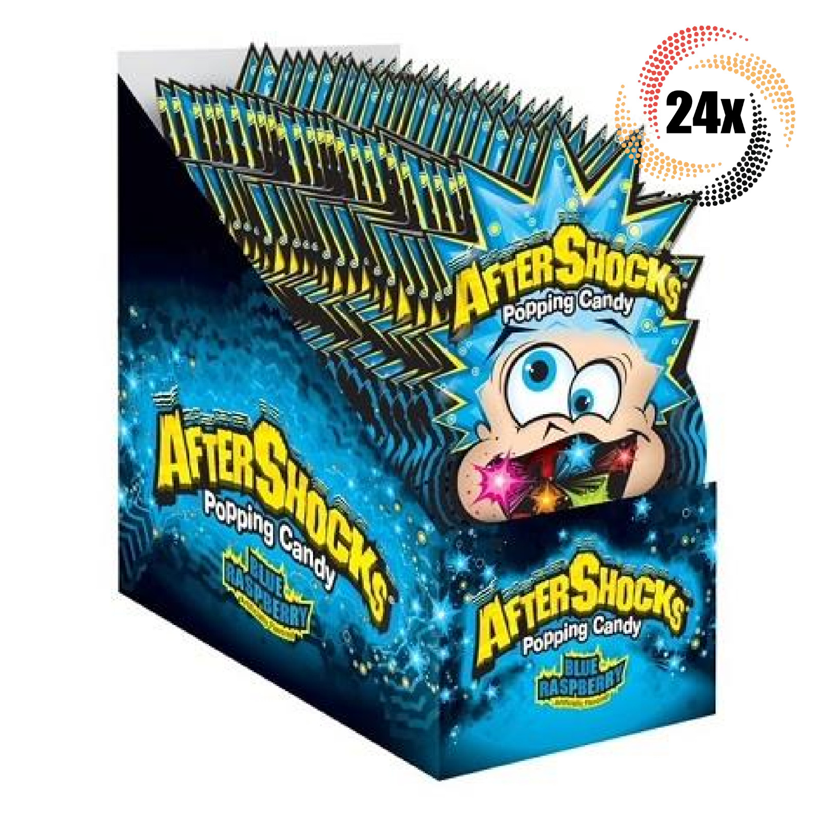 Полная коробка из 24 упаковок леденцов AfterShocks со вкусом голубой малины | 33 унции