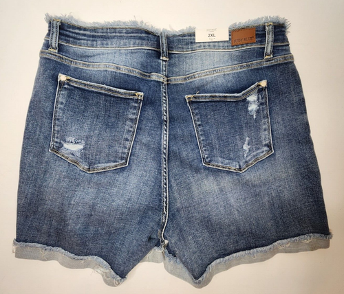 Judy Blue Women's 2XL Midrise Jean Shorts Distressed Fray WB Cuffed Button Fly - Picture 2 of 15