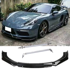 Front Bumper Lip Splitter Spoiler Glossy Black + Strut Rods For Porsche Cayman