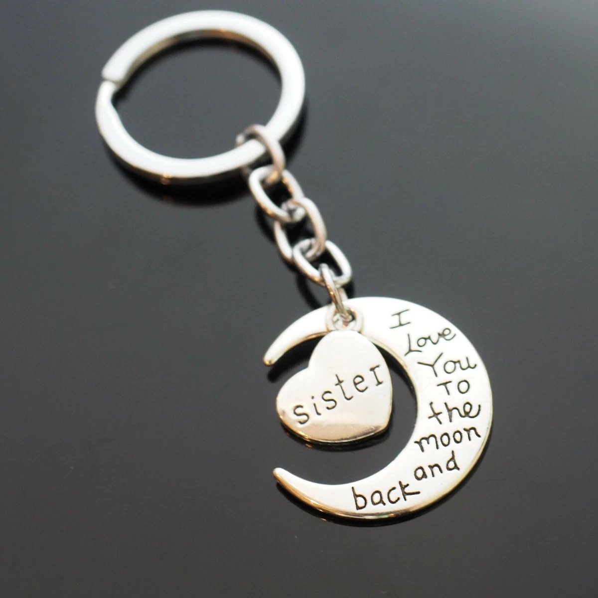 Sister Gift I Love You to The Moon and Back Heart Keychain Key Ring