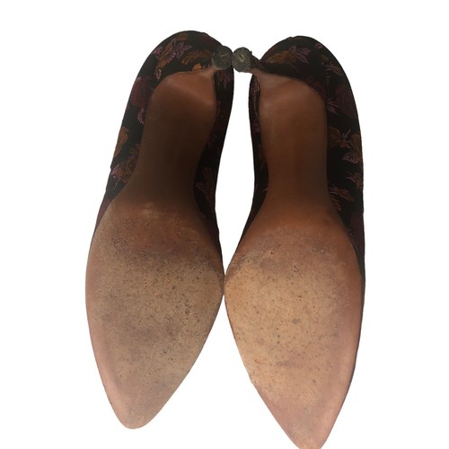 Vintage L. Miller Size 8AA Black Floral Silk Brocade Pumps Heels Lustigs Ohio - Picture 6 of 8