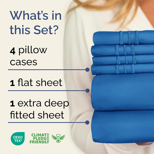 Extra Deep Queen Sheet Set - 6 Piece Breathable & Cooling Sheets - Hotel Luxury - Picture 2 of 9