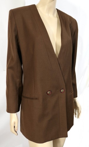 Vintage Umber Brown French Virgin Wool Blazer Jacket Melanie Lyne for Louben 8 - Picture 2 of 7