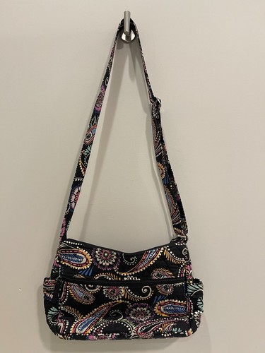 Vera Bradley Bandana Swirl schwarz & rosa Paisley Blumen Umhängetasche Handtasche