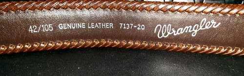 Nice! Vintage 1997 Brown Leather Western Wrangler Silver Buckle 42" Belt 7137-20 - Picture 6 of 7