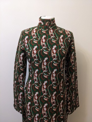 Zara New Green Floral Printed Turtleneck Midi Dress Size M Retro Print Zip - Picture 2 of 11