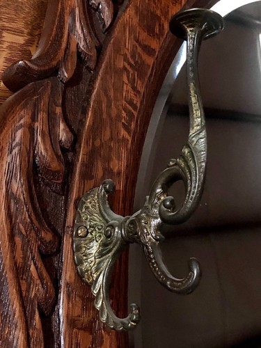 VICTORIAN 1880 HALL TREE MIRROR SET TIGER OAK QUARTER SAWN ABSOLUTELY BEAUTIFUL! - Picture 4 of 7