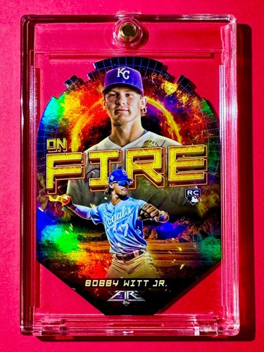 Bobby Witt Jr. RARE ROOKIE CARD TOPPS ON FIRE DIECUT HOLO REFRACTOR FINISH RC - Picture 5 of 7