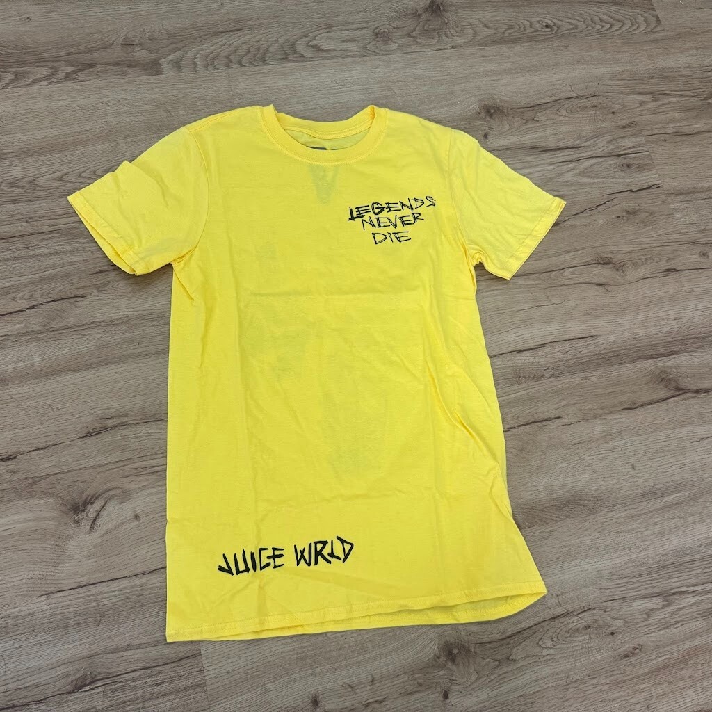 Vlone x Juice Wrld Legends Never Die 999 Yellow T-Shirt Size