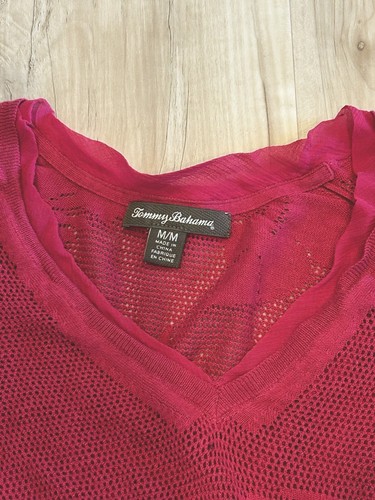 Tommy Bahama Womens Mesh Top Long Sleeve Dark Pink V-Neck Medium Sweater - Picture 3 of 10
