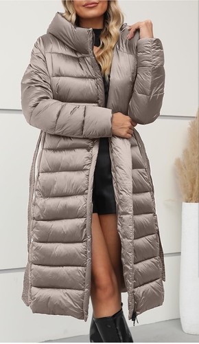 XXL langer Damen Puffer Mantel Kapuze Stepp Daunen Alternative Mantel Gürtel weich - Bild 3 von 13