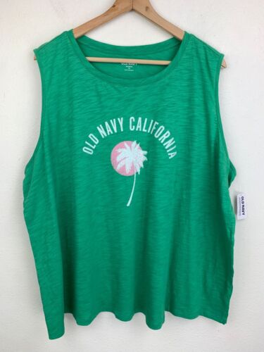 Old Navy Graphic Tank Top Women's Size 3X Green California Palm Tree ~ NEW