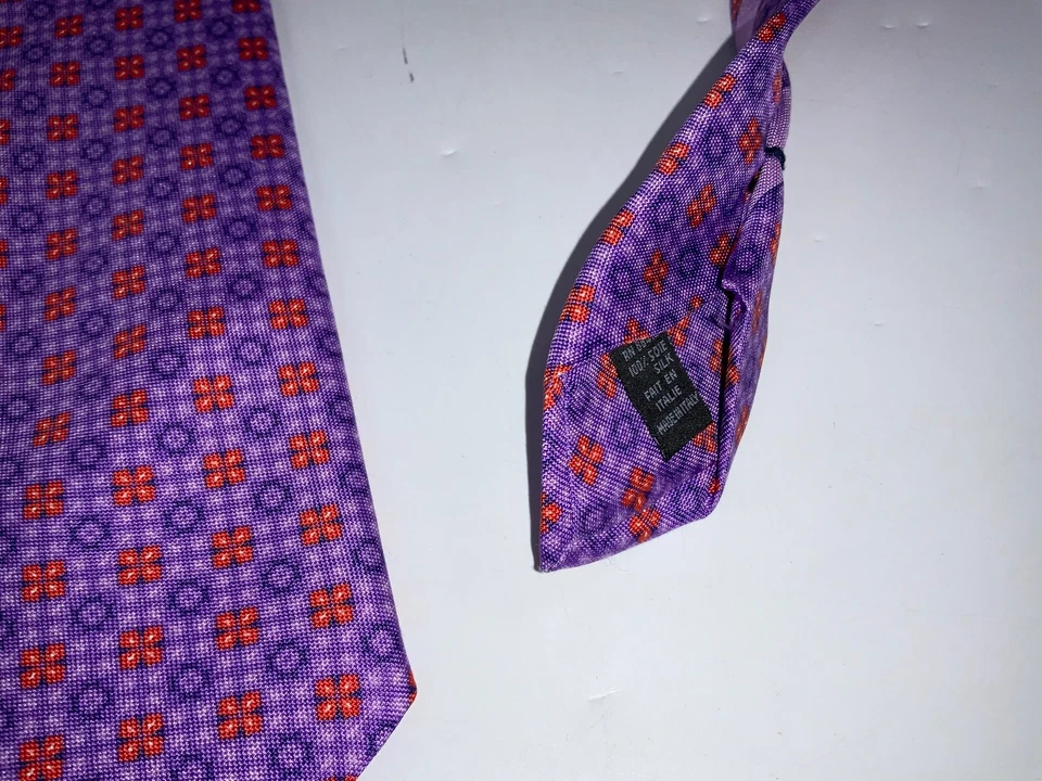 Corbata David Lindsey Cuello Púrpura Naranja Floral Seda 3.25” Ancho Italia YGI H2-276 Foto 4 de 4