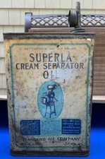 1920's Superla Cream Separator Oil Standard Oil Company Half Gallon Square Can 