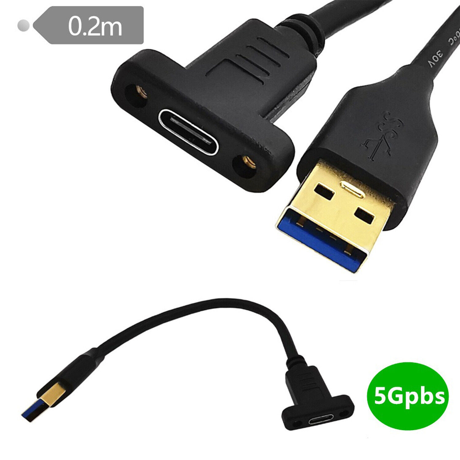 USB 3.0 A Male To USB-C Type C Female Screw Panel Mount Data Adapter Cable | eBay