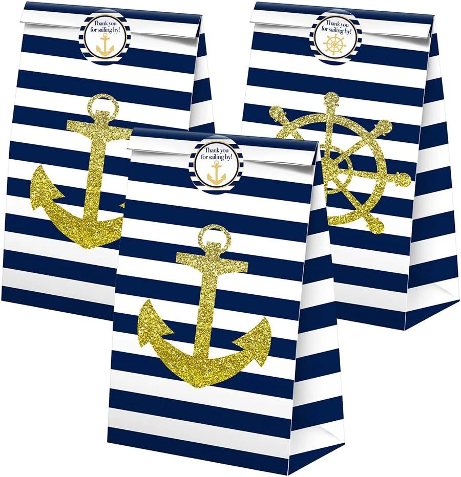 Nautical Goodie Bags - 24 Pcs Nautical Party Favors Candy Bags with Stickers, Na - Image 2 of 4