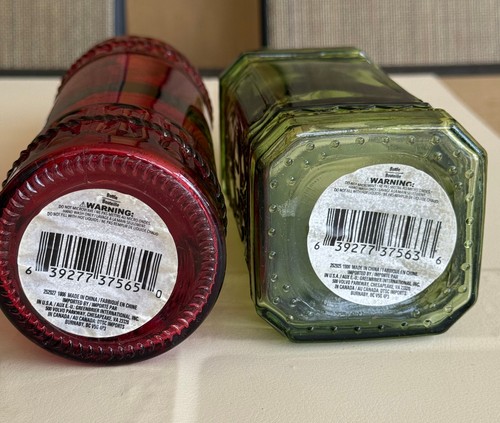 2 OF GLASS DECORATIVE BOTTLES RED AND GREEN 12" TALL - Picture 4 of 5