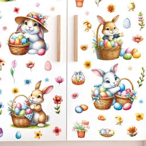 4 Sheets Easter Window Clings Eggs Bunny Sticker PVC Easter Sticker Decorations - Picture 5 of 12