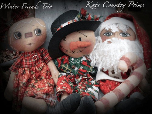 Primitive 14" Trio Winter Friends#136 HANDMADE PRINTED PAPER PATTERN - Afbeelding 1 van 2