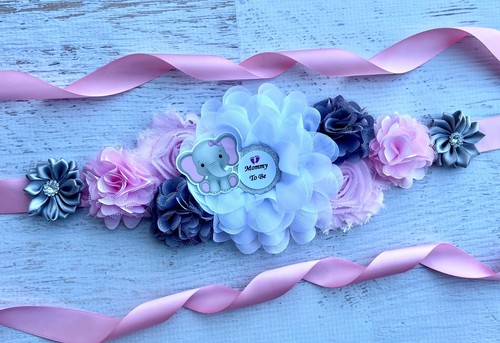 Pink / Gray / White Elephant Baby Shower Sash, Elephant Maternity Sash - Bild 2 von 2