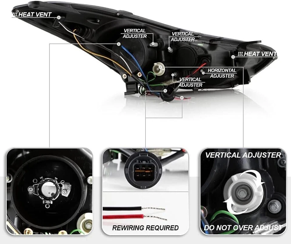 Juego de pares de faros halo tira LED DRL negros para Hyundai Elantra 2011 2012 2013 Foto 3 de 4
