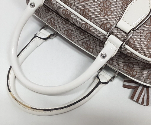 GUESS BY MARCIANO SKYA MONOGRAM BOW CHARM BOX DOME SATCHEL HANDBAG - Picture 7 of 13