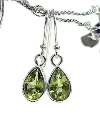 Peridot Earrings, August Birthstone, Sterling Silver, Pear Shaped, Genuine - Picture 2 of 7