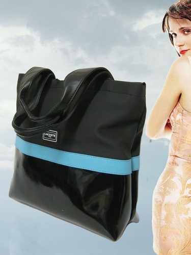 LACOSTE TOTE SHOULDER BAG Vertical Zipped Vintage L58 Pique Chic 3 Black NEW - Picture 8 of 12