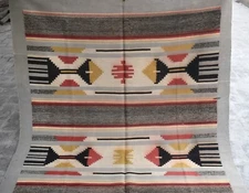 Handwoven Afghan Geometric Kilim Rug 5x8 Faded Antique Traditional Wool Area Rug