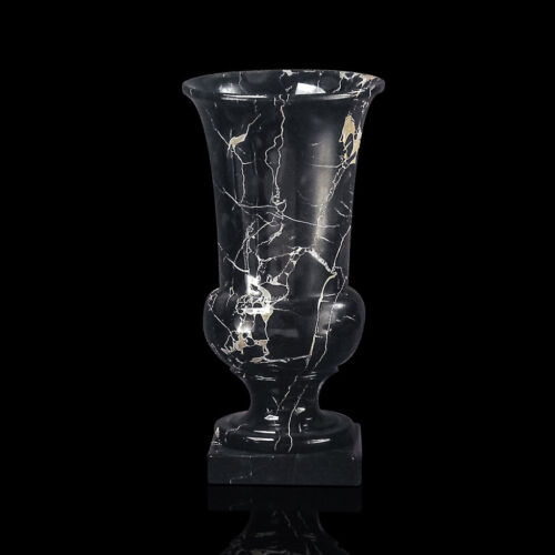 Vaso da Tavolo in Marmo Portoro con Piede Black Italian Marble Vase D23cm H.40cm - Picture 1 of 1