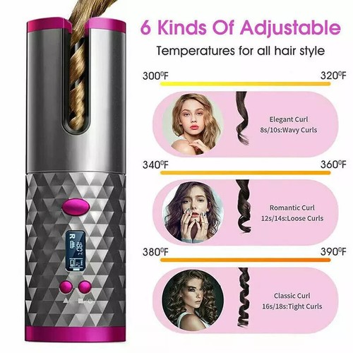 Hair Curler LCD Cordless Auto Rotating Waver Curling Iron Ceramic Wireless USA - Picture 3 of 14