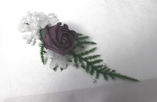 3 x Ciruela Rosa/Blanco - Ojal, Ramillete - Liquidación Flores Boda - Imagen 3 de 4