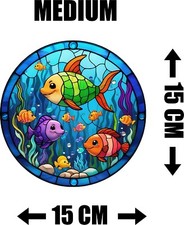 Fish in  the Sea Colourful Stained glass Effect Static cling window Sticker Gift