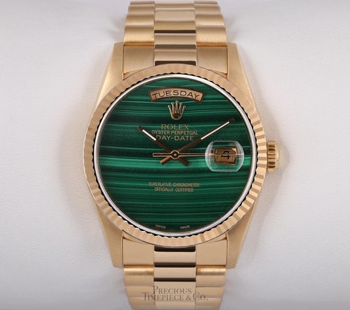 Rolex Men Day-Date 18238 Presidential 18k Gold 36mm-Malachite Green Marble Dial - Picture 2 of 7