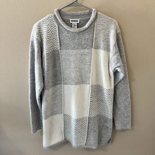 Vintage Silk Angora Wool Blend Sweater Erika M Medium Gray White Tunic