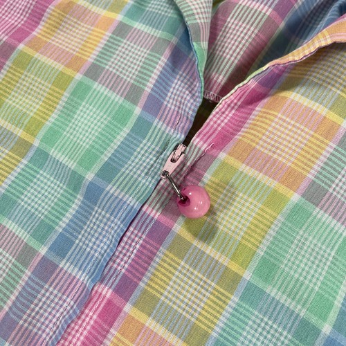 Vintage Day Dress Womens Medium M Pink Yellow Pastel Plaid Tie Waist 60s 70s MOD - Picture 3 of 16