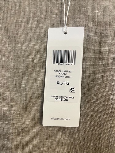NWT $148 Eileen Fisher Khaki Washed Organic Linen Delave Shell S  XL - Picture 2 of 5