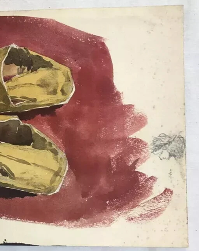Zapatos amarillos de dibujo original vintage, bodegones - Imagen 7 de 8