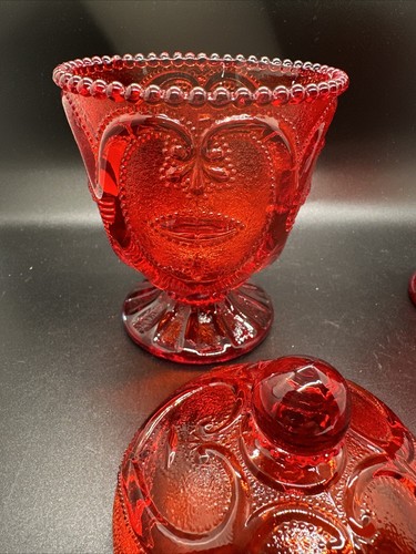 Vintage 3 Pc Set LG Wright Ruby Red Glass Sweetheart Creamer & Lidded Sugar Bowl - Picture 9 of 21